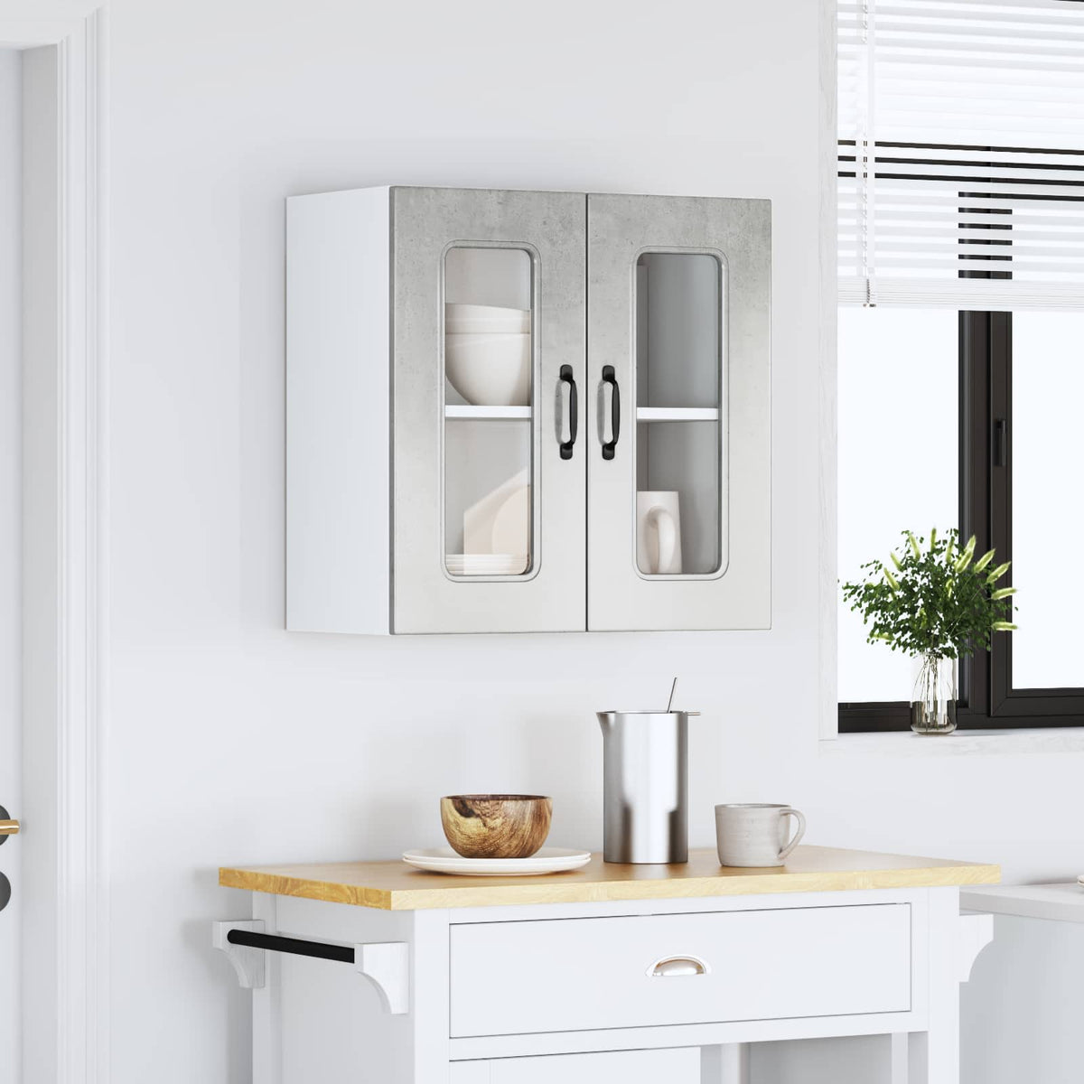 Kitchen Wall Cabinet with Glass Door "Kalmar" Concrete Grey