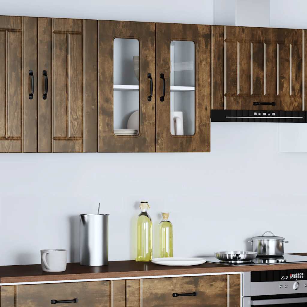 vidaXL Kitchen Wall Cabinet with Glass Door Kalmar Smoked Oak Engineered Wood