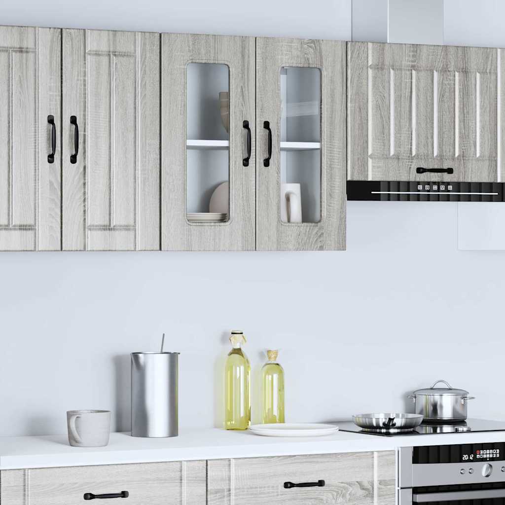 vidaXL Kitchen Wall Cabinet with Glass Door Kalmar Grey Sonoma Engineered Wood