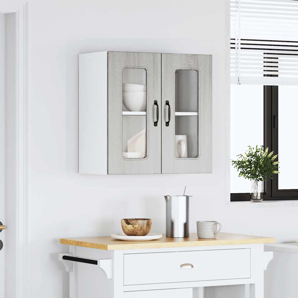 vidaXL Kitchen Wall Cabinet with Glass Door Kalmar Grey Sonoma Engineered Wood