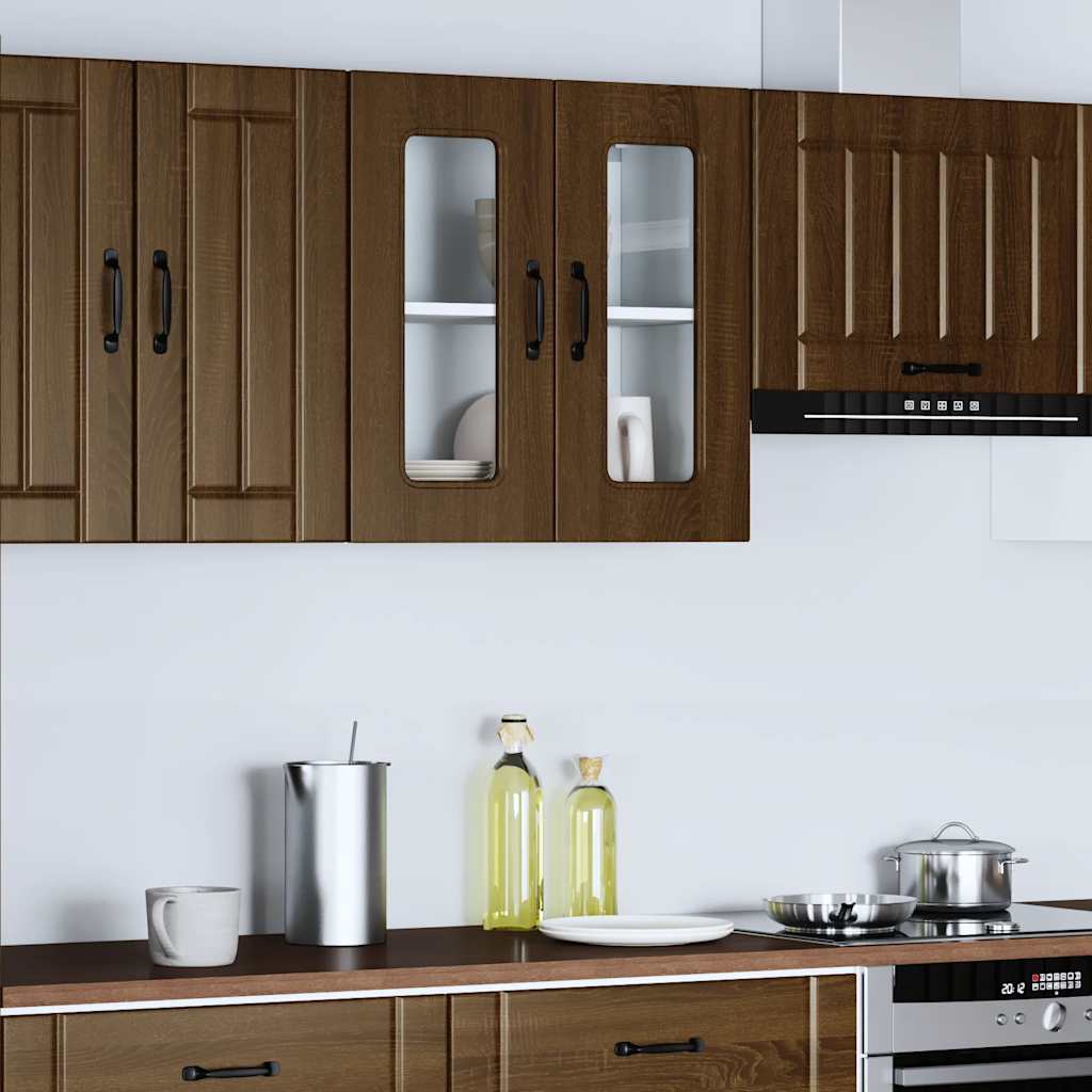 vidaXL Kitchen Wall Cabinet with Glass Door Kalmar Brown Oak Engineered Wood