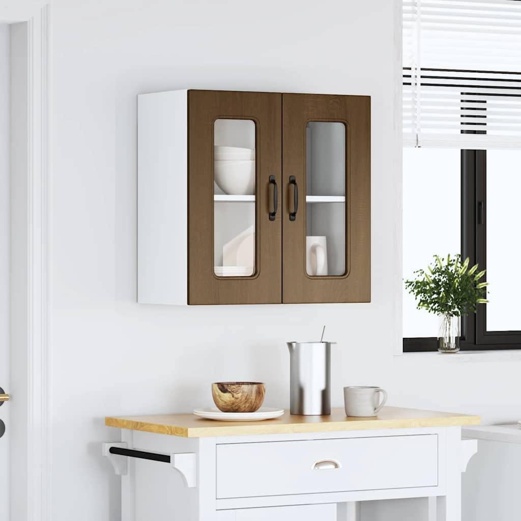 vidaXL Kitchen Wall Cabinet with Glass Door Kalmar Brown Oak Engineered Wood