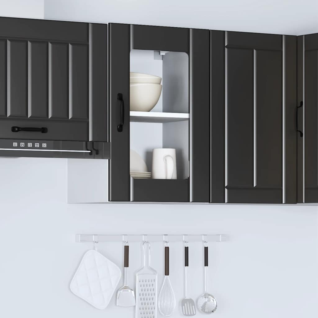 vidaXL Kitchen Wall Cabinet with Glass Door Lucca Black