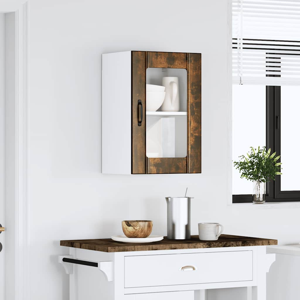 vidaXL Kitchen Wall Cabinet with Glass Door Lucca Smoked Oak