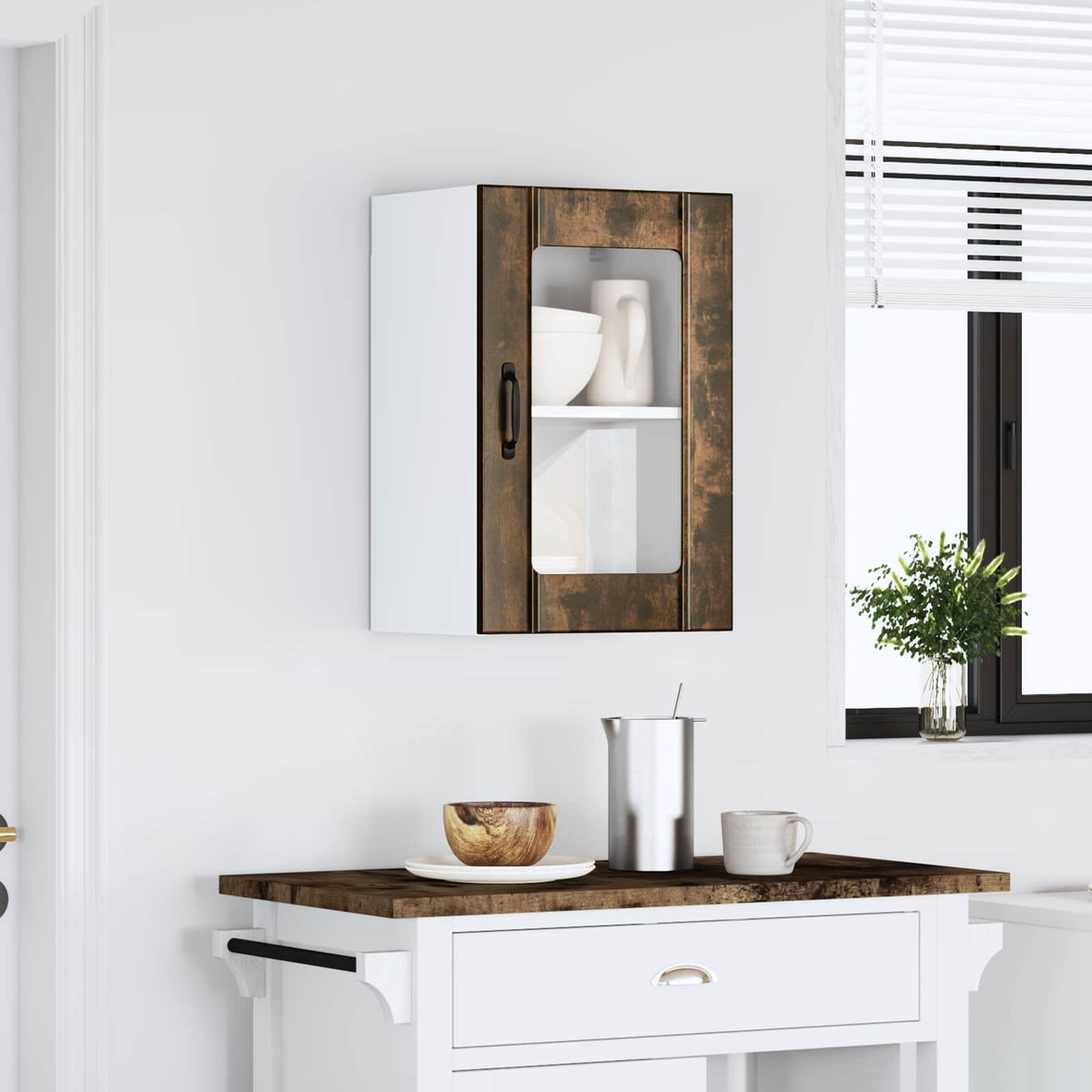 Kitchen Wall Cabinet with Glass Door "Lucca" Smoked Oak
