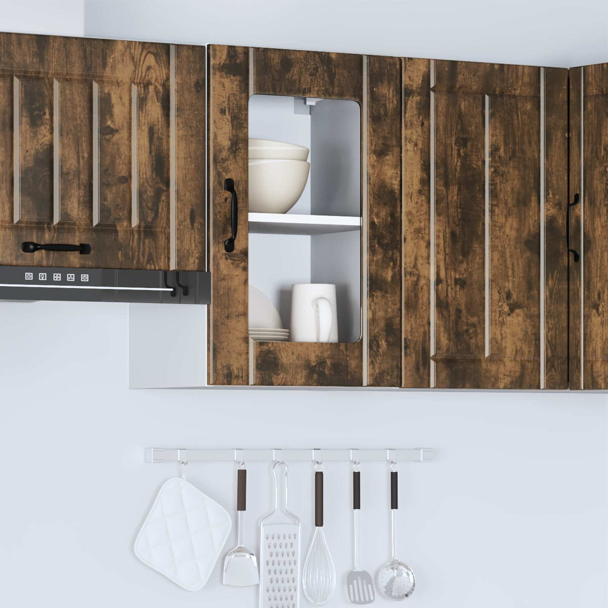 Kitchen Wall Cabinet with Glass Door "Lucca" Smoked Oak