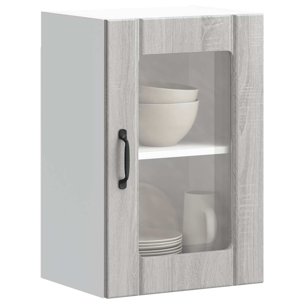 vidaXL Kitchen Wall Cabinet with Glass Door Lucca Grey Sonoma