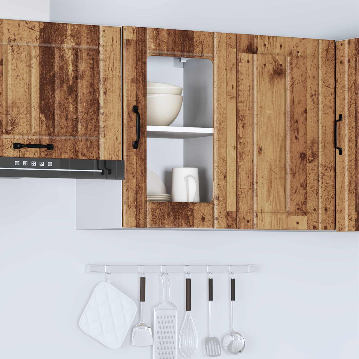Kitchen Wall Cabinet with Glass Door "Lucca" Old Wood