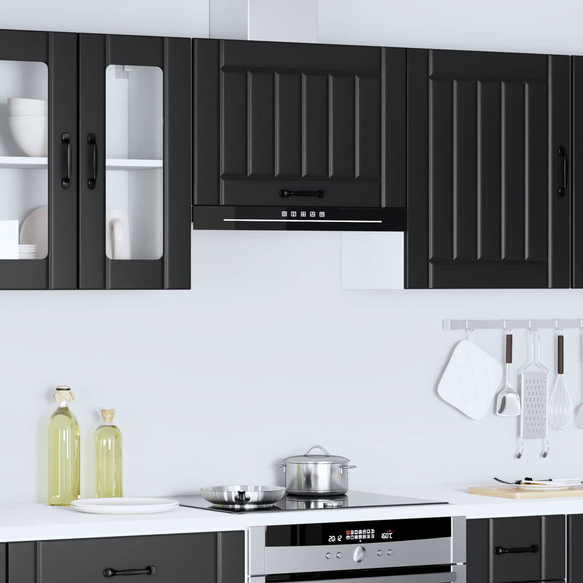 Kitchen Wall Cabinet "Lucca" Black Engineered Wood