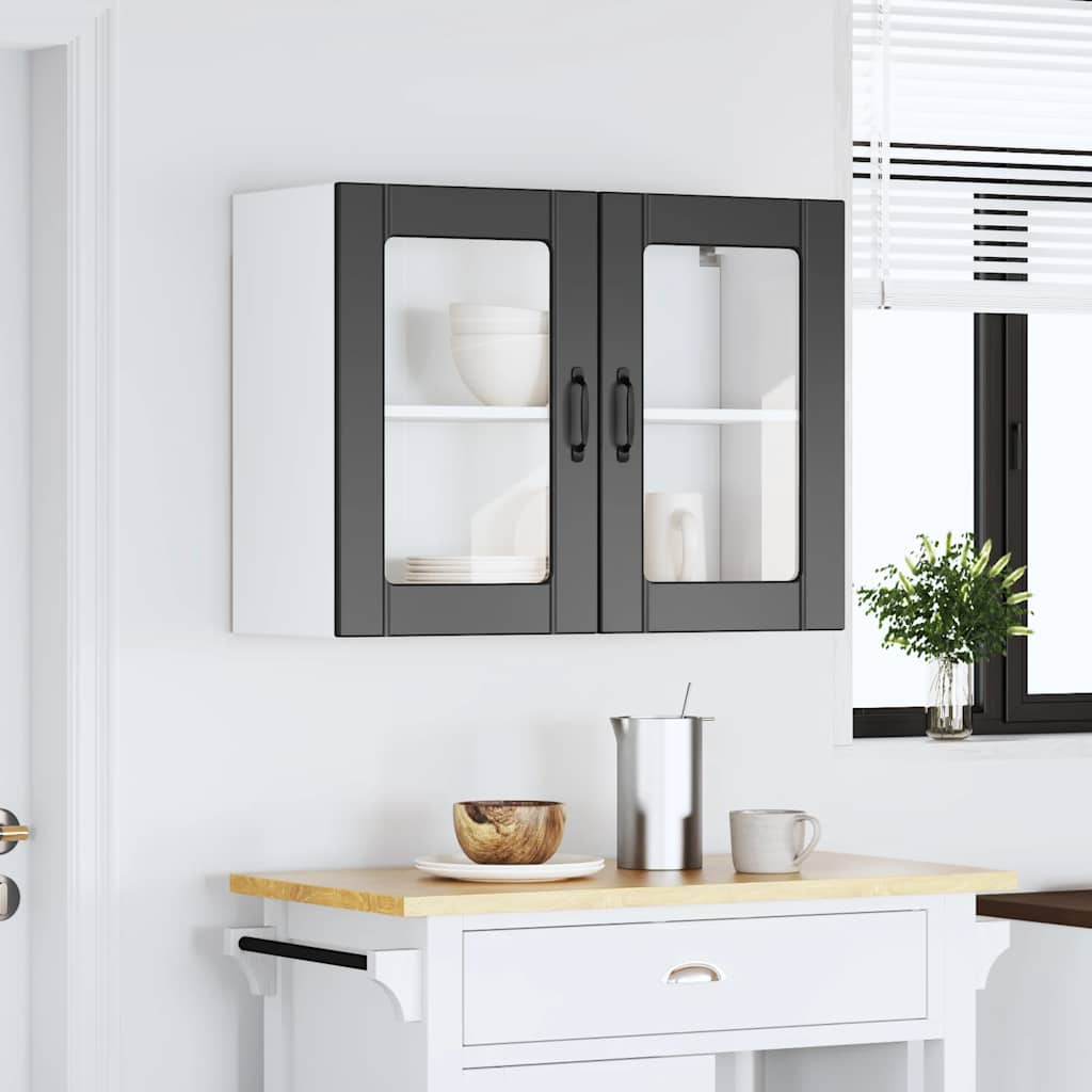 vidaXL Kitchen Wall Cabinet with Glass Door Lucca Black Engineered Wood