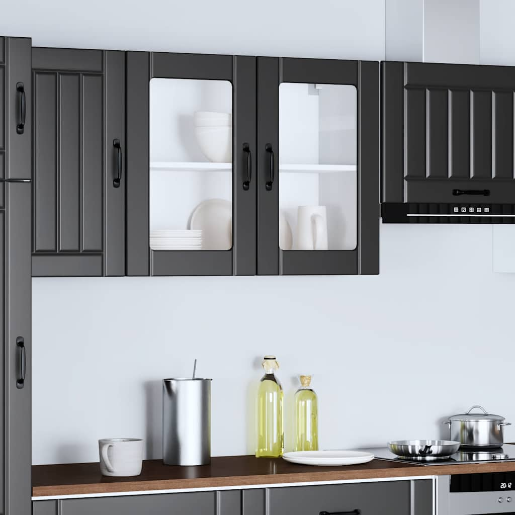 vidaXL Kitchen Wall Cabinet with Glass Door Lucca Black Engineered Wood