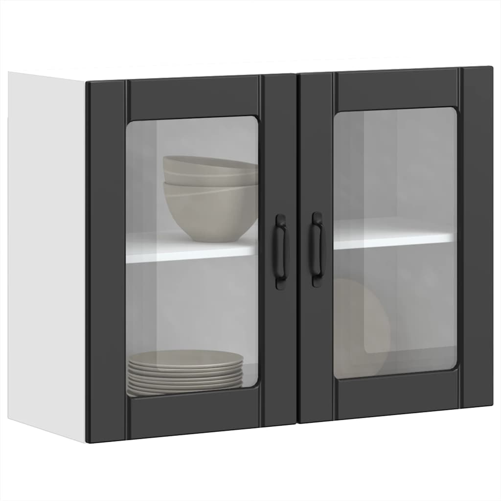 vidaXL Kitchen Wall Cabinet with Glass Door Lucca Black Engineered Wood