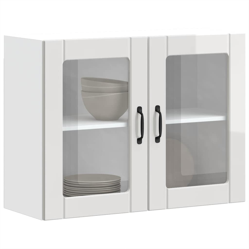 vidaXL Kitchen Wall Cabinet with Glass Door Lucca High Gloss White Engineered Wood