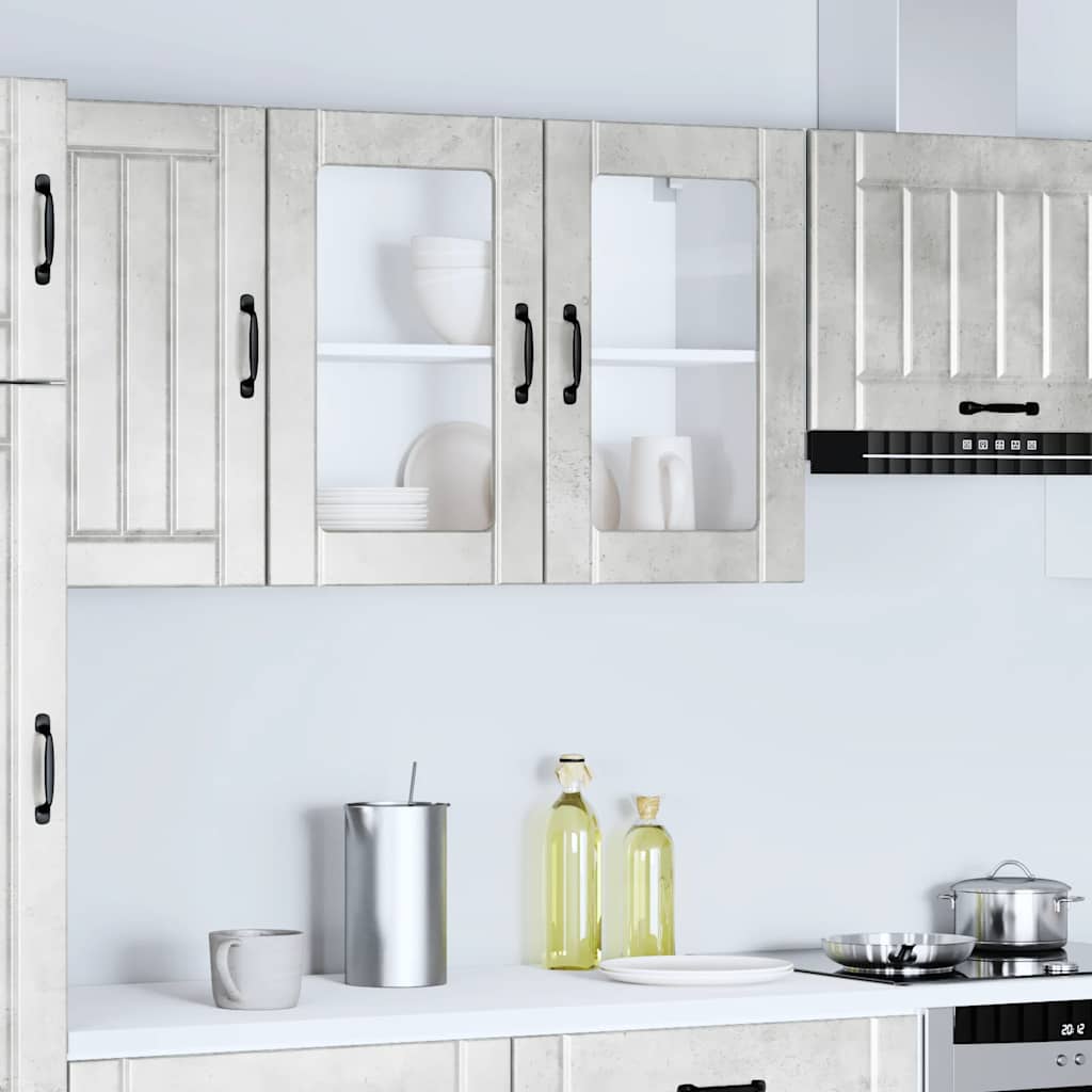 vidaXL Kitchen Wall Cabinet with Glass Door Lucca Concrete Grey Engineered Wood