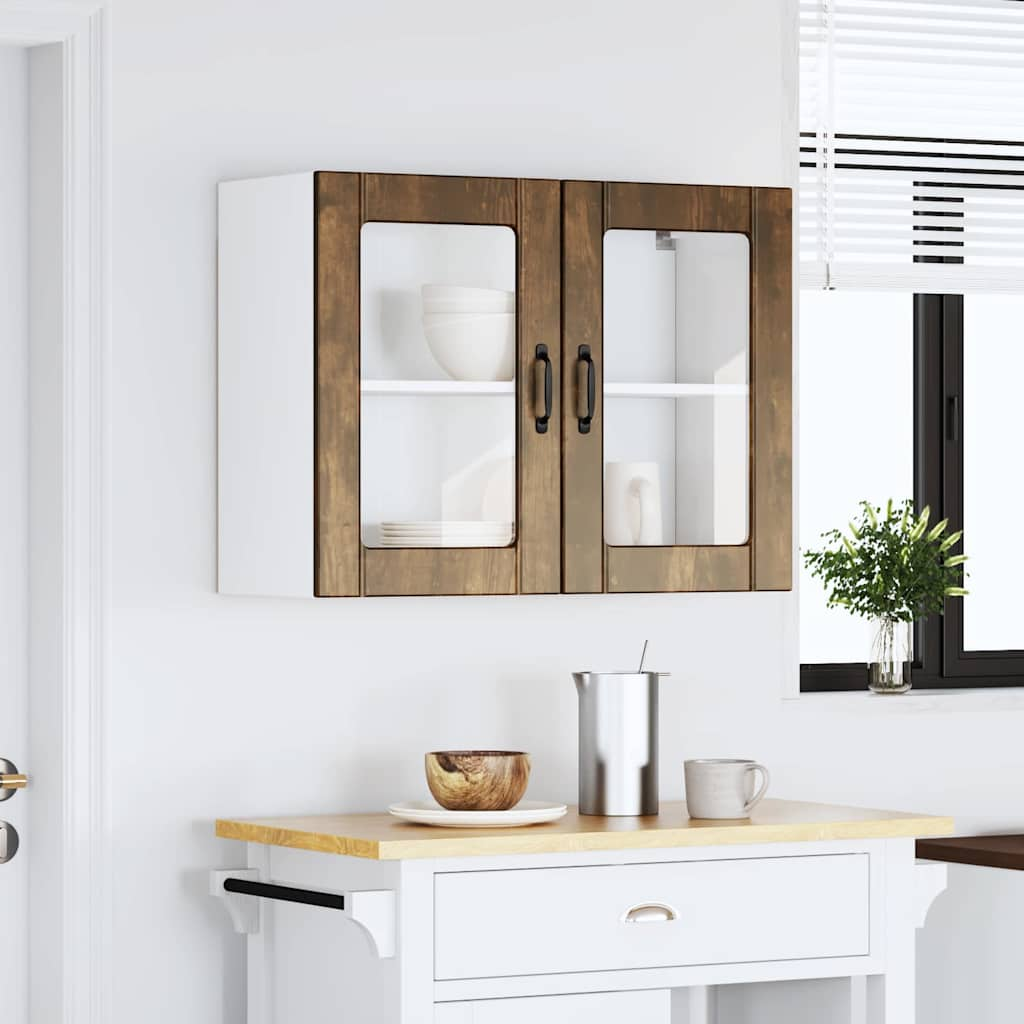 vidaXL Kitchen Wall Cabinet with Glass Door Lucca Smoked Oak Engineered Wood