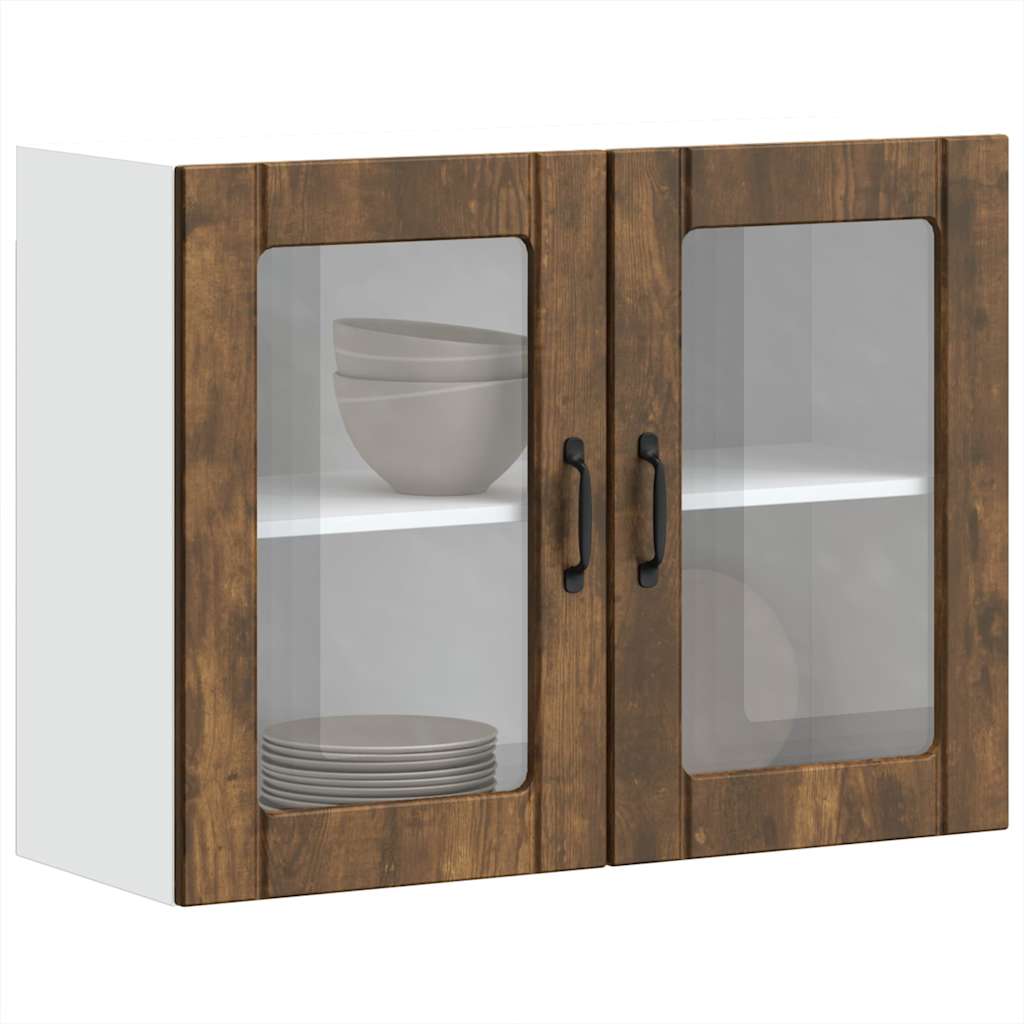 vidaXL Kitchen Wall Cabinet with Glass Door Lucca Smoked Oak Engineered Wood