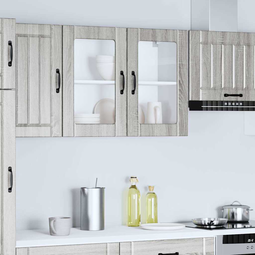 vidaXL Kitchen Wall Cabinet with Glass Door Lucca Grey Sonoma Engineered Wood