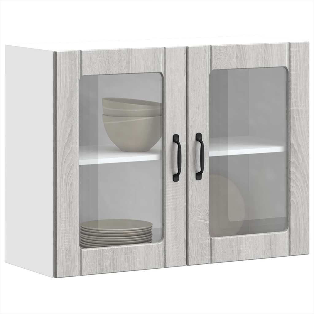 vidaXL Kitchen Wall Cabinet with Glass Door Lucca Grey Sonoma Engineered Wood