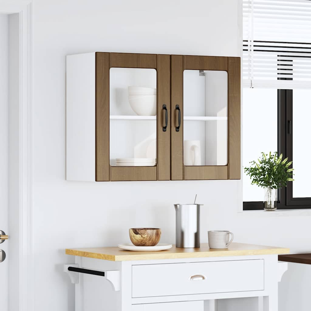 vidaXL Kitchen Wall Cabinet with Glass Door Lucca Brown Oak Engineered Wood