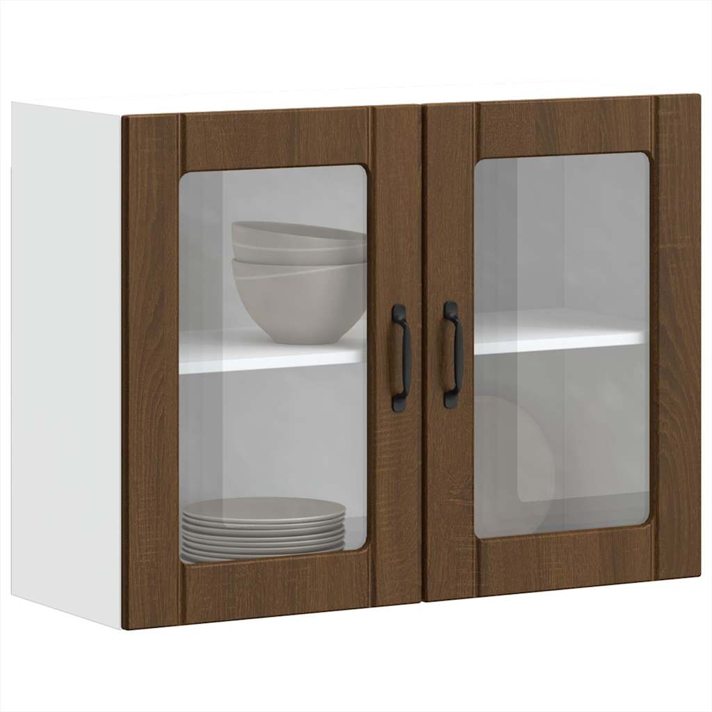 vidaXL Kitchen Wall Cabinet with Glass Door Lucca Brown Oak Engineered Wood