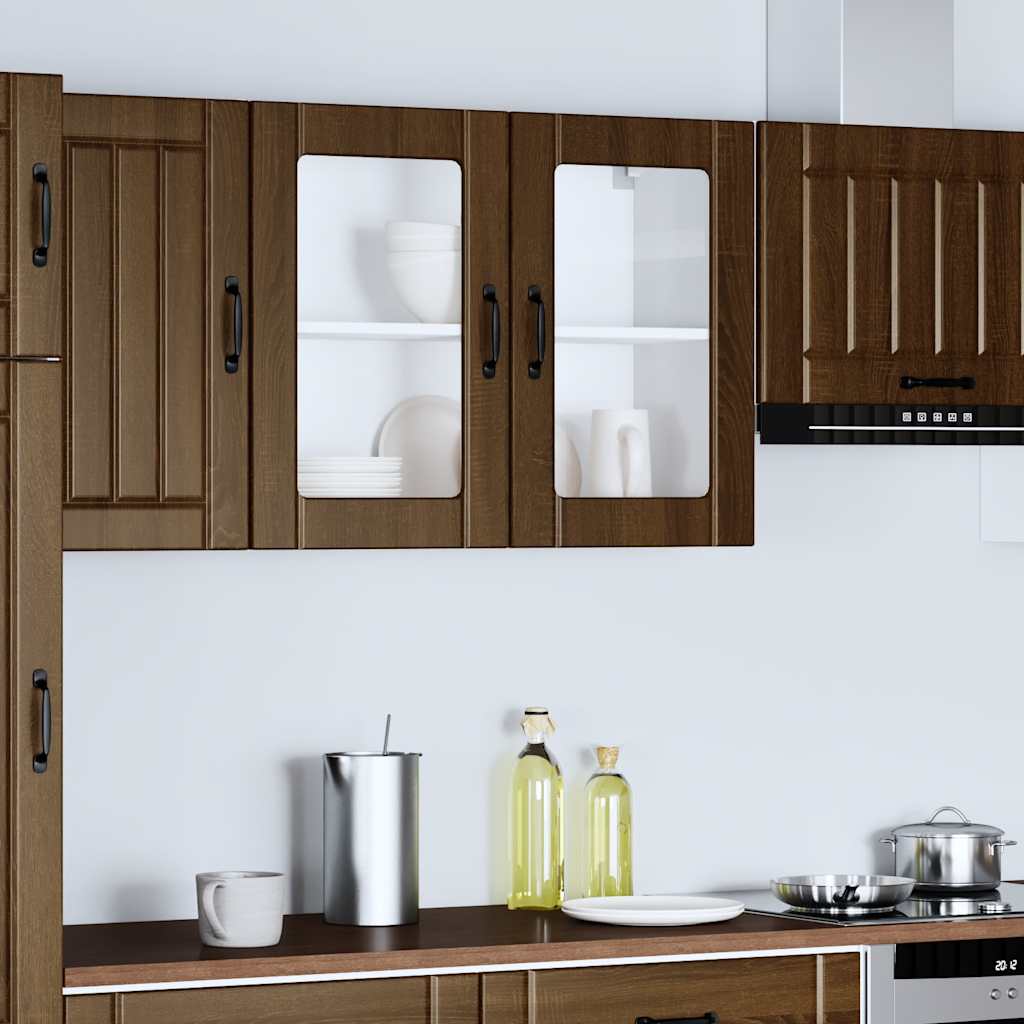 vidaXL Kitchen Wall Cabinet with Glass Door Lucca Brown Oak Engineered Wood