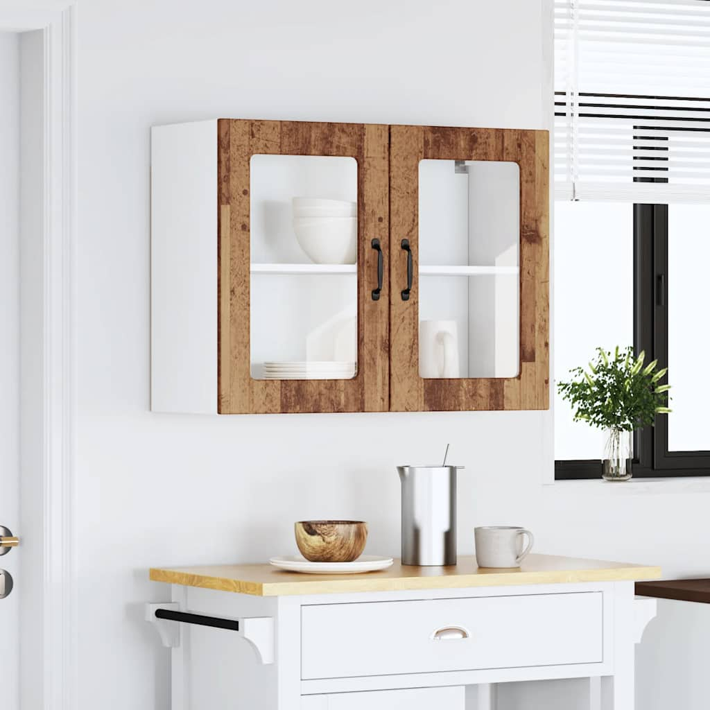 vidaXL Kitchen Wall Cabinet with Glass Door Lucca Old Wood Engineered Wood