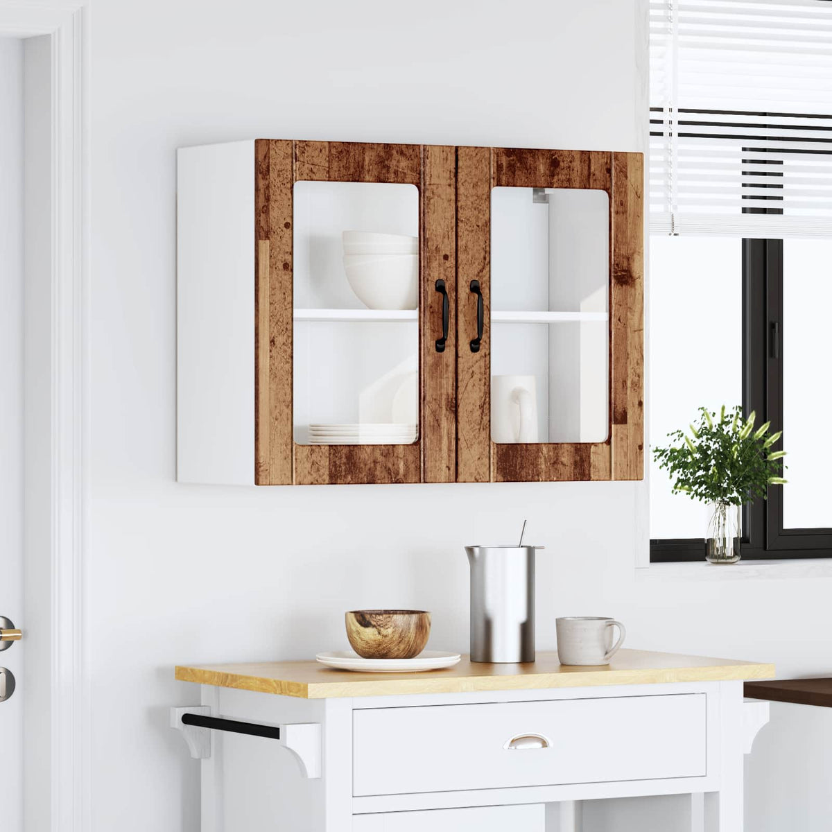 Kitchen Wall Cabinet with Glass Door "Lucca" Old Wood