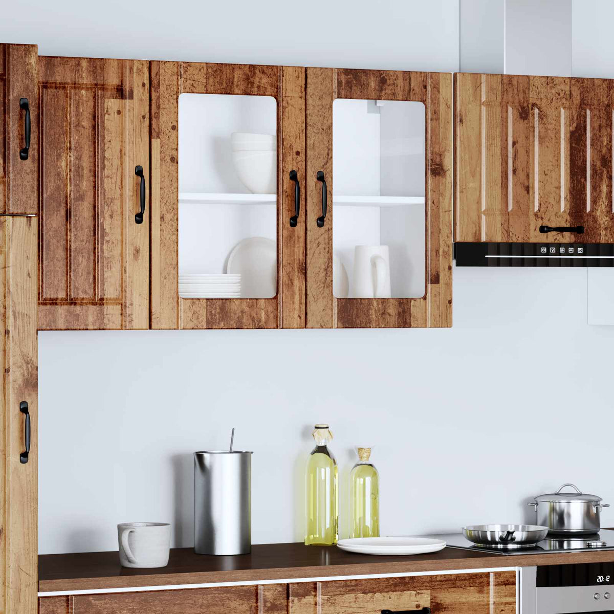 Kitchen Wall Cabinet with Glass Door "Lucca" Old Wood