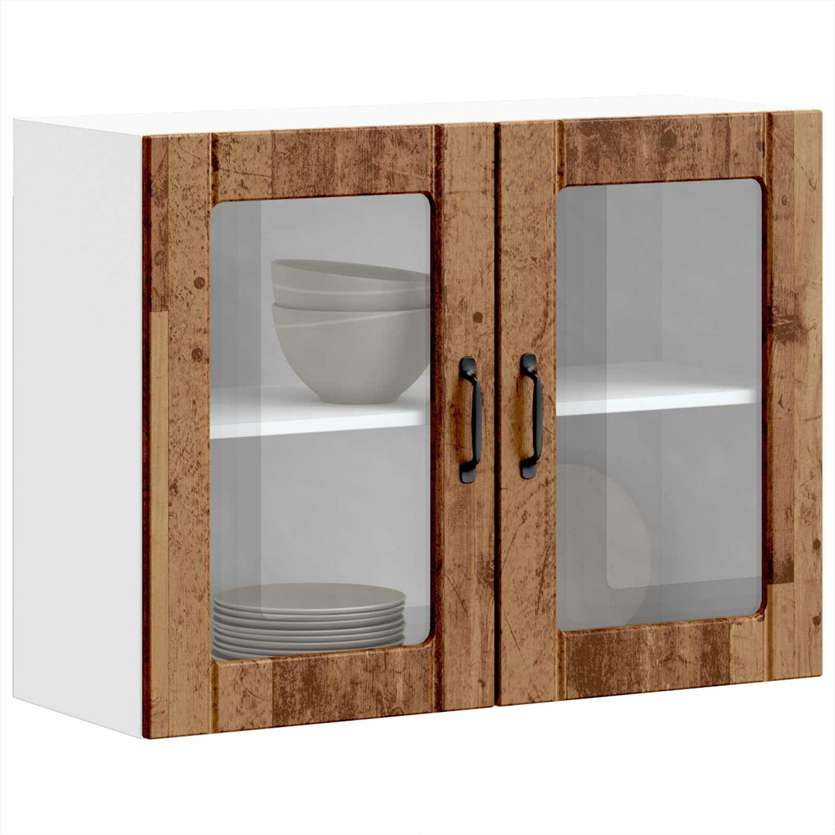 Kitchen Wall Cabinet with Glass Door "Lucca" Old Wood