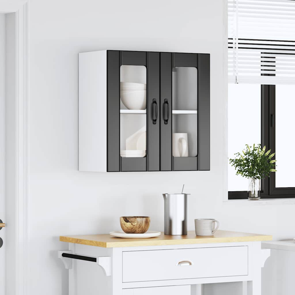 vidaXL Kitchen Wall Cabinet with Glass Door Lucca Black Engineered Wood