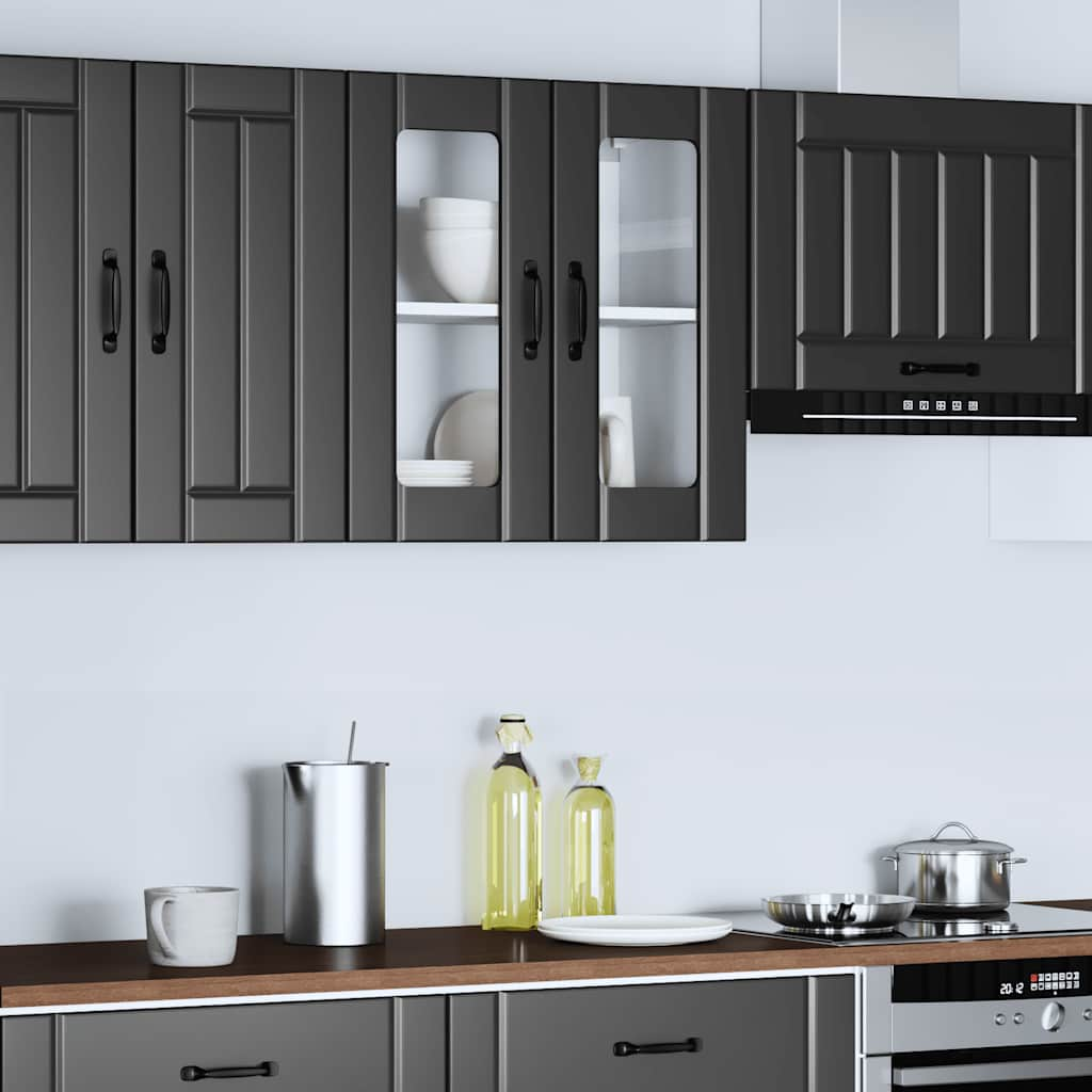 vidaXL Kitchen Wall Cabinet with Glass Door Lucca Black Engineered Wood