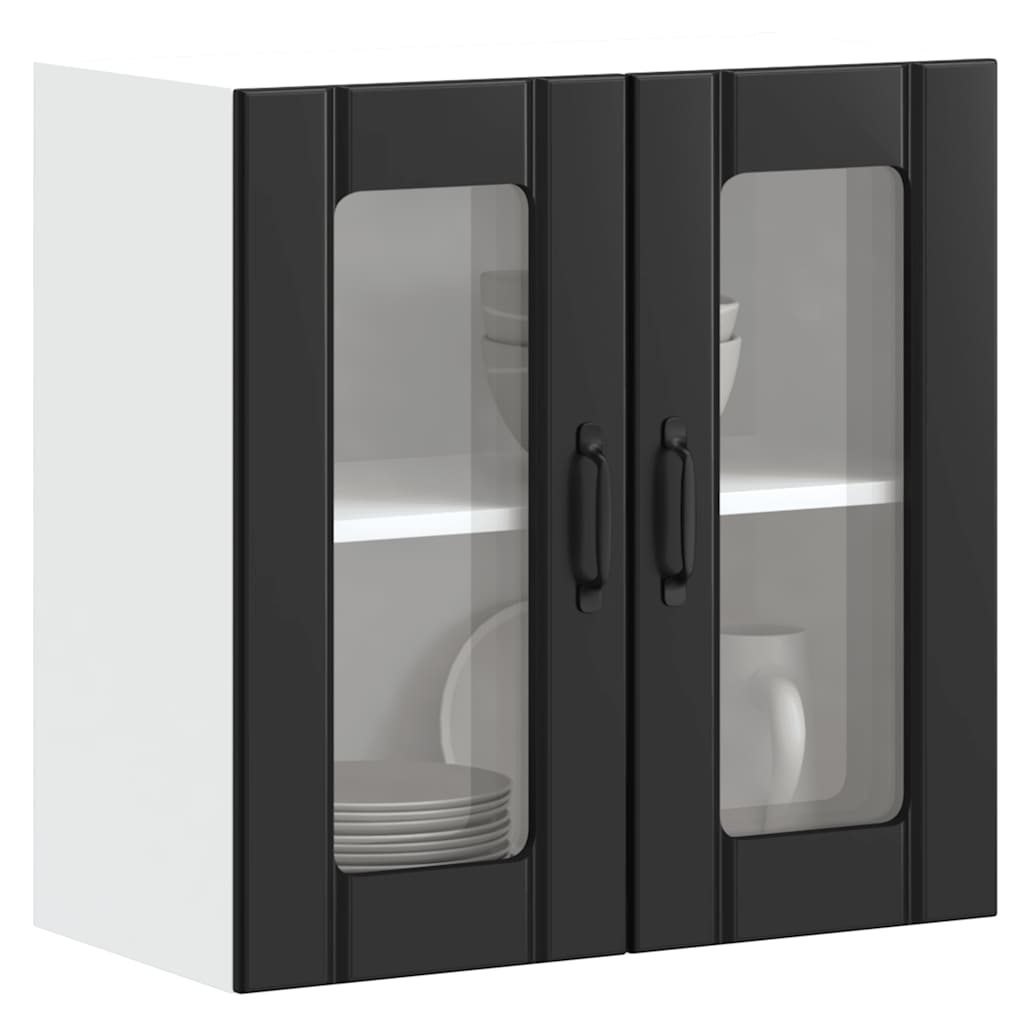 vidaXL Kitchen Wall Cabinet with Glass Door Lucca Black Engineered Wood