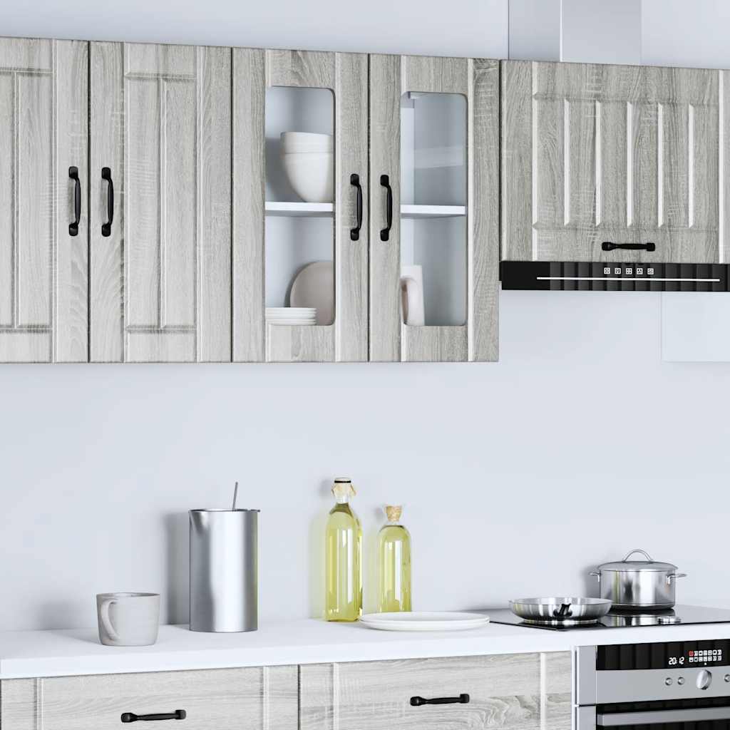 vidaXL Kitchen Wall Cabinet with Glass Door Lucca Grey Sonoma Engineered Wood