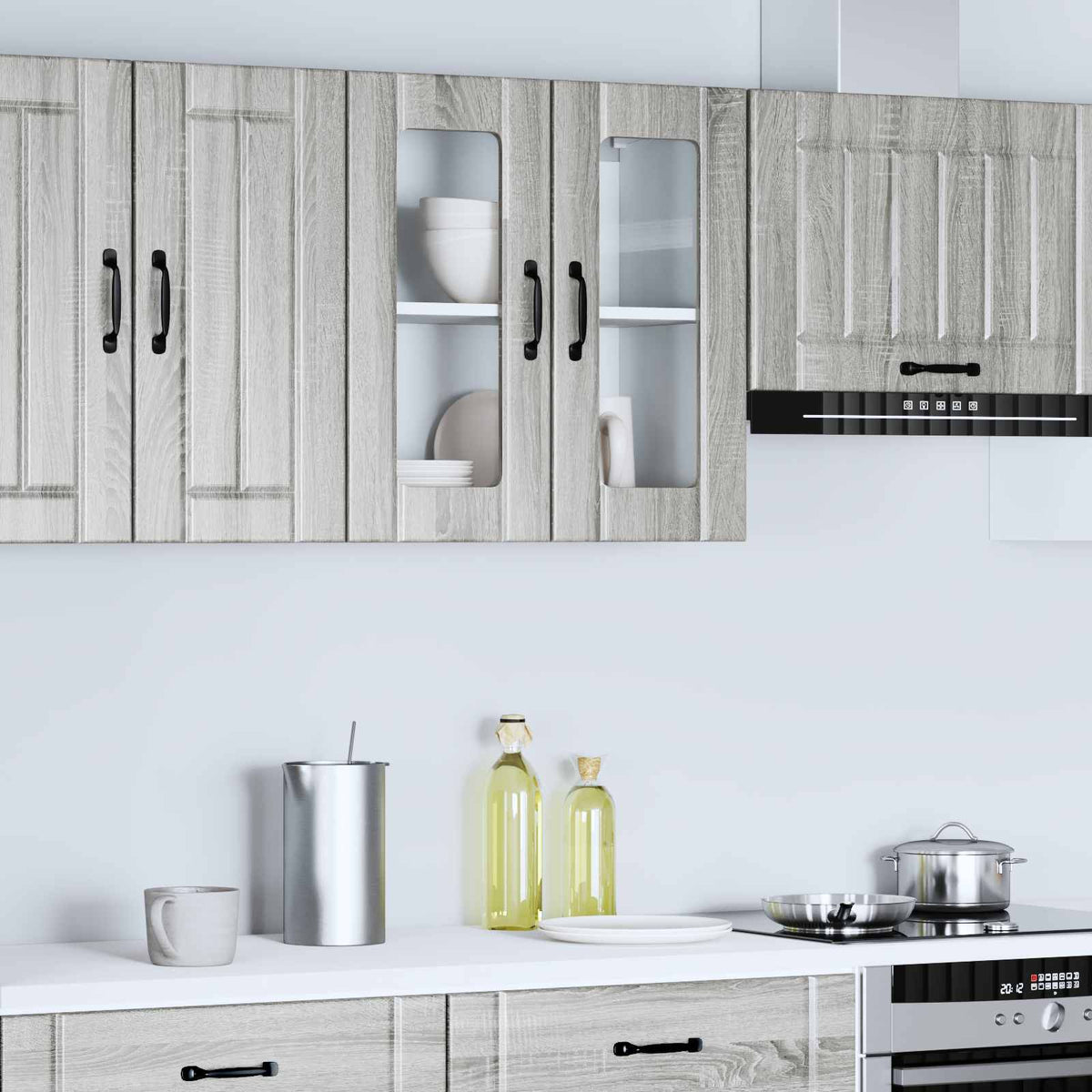 Kitchen Wall Cabinet with Glass Door "Lucca" Grey Sonoma