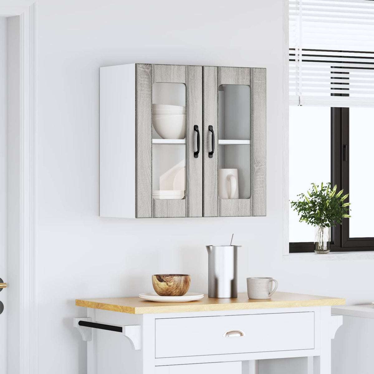 Kitchen Wall Cabinet with Glass Door "Lucca" Grey Sonoma