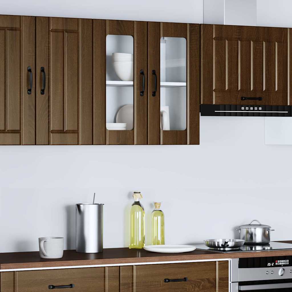 vidaXL Kitchen Wall Cabinet with Glass Door Lucca Brown Oak Engineered Wood