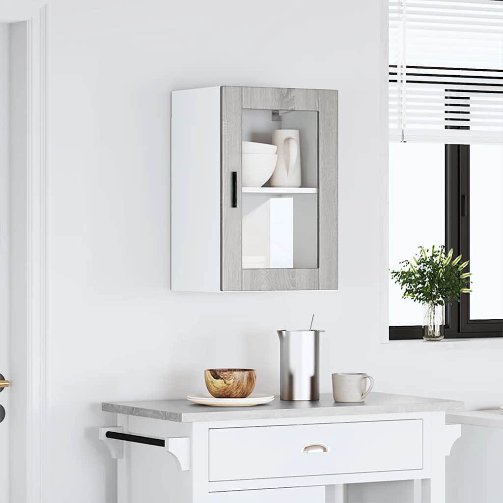 Kitchen Wall Cabinet with Glass Door "Porto" Grey Sonoma