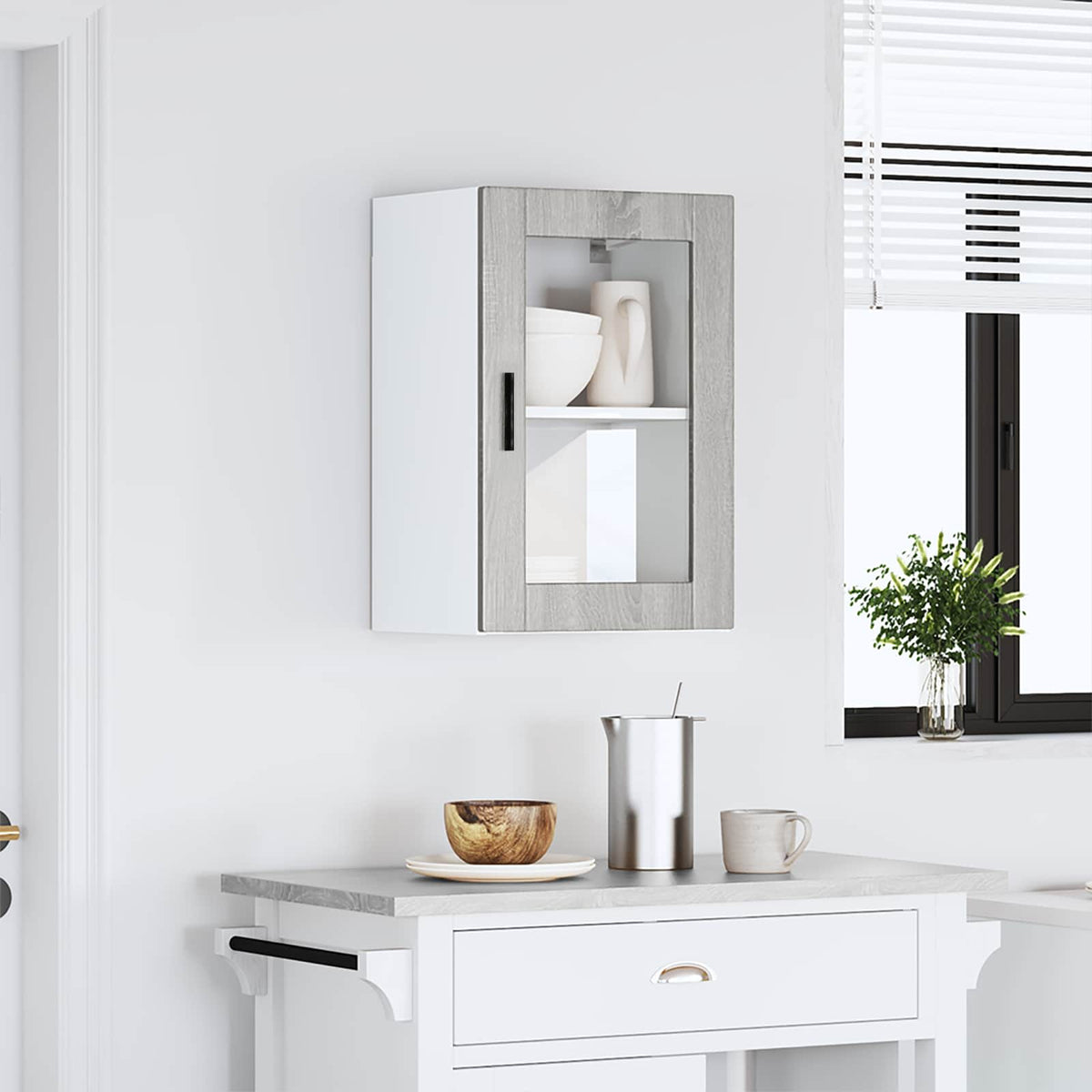 Kitchen Wall Cabinet with Glass Door "Porto" Grey Sonoma