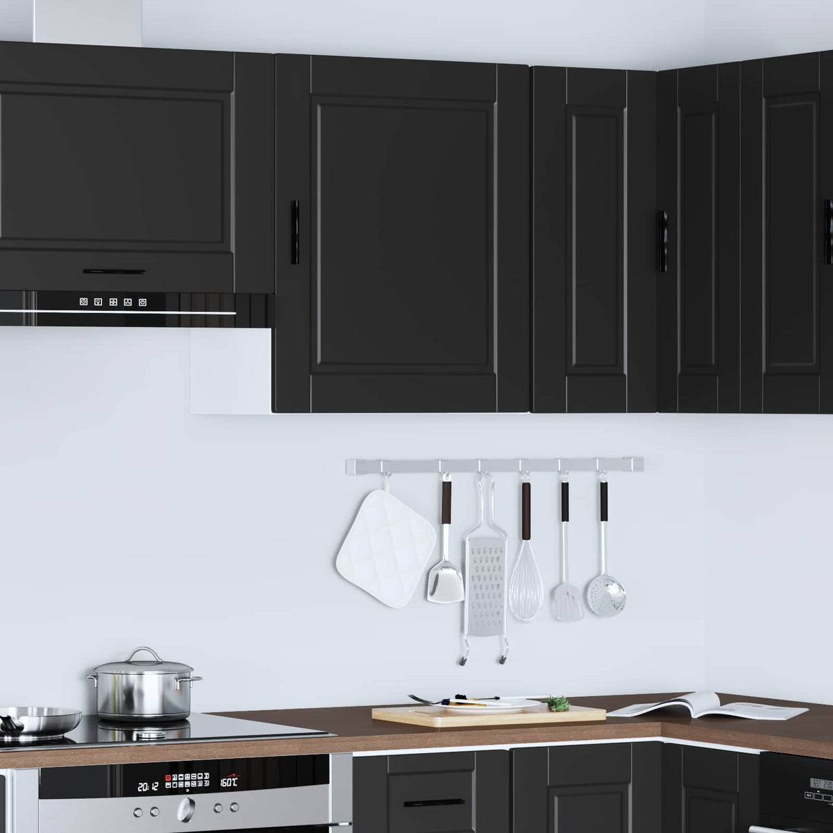 Kitchen Wall Cabinet "Porto" Black Engineered Wood