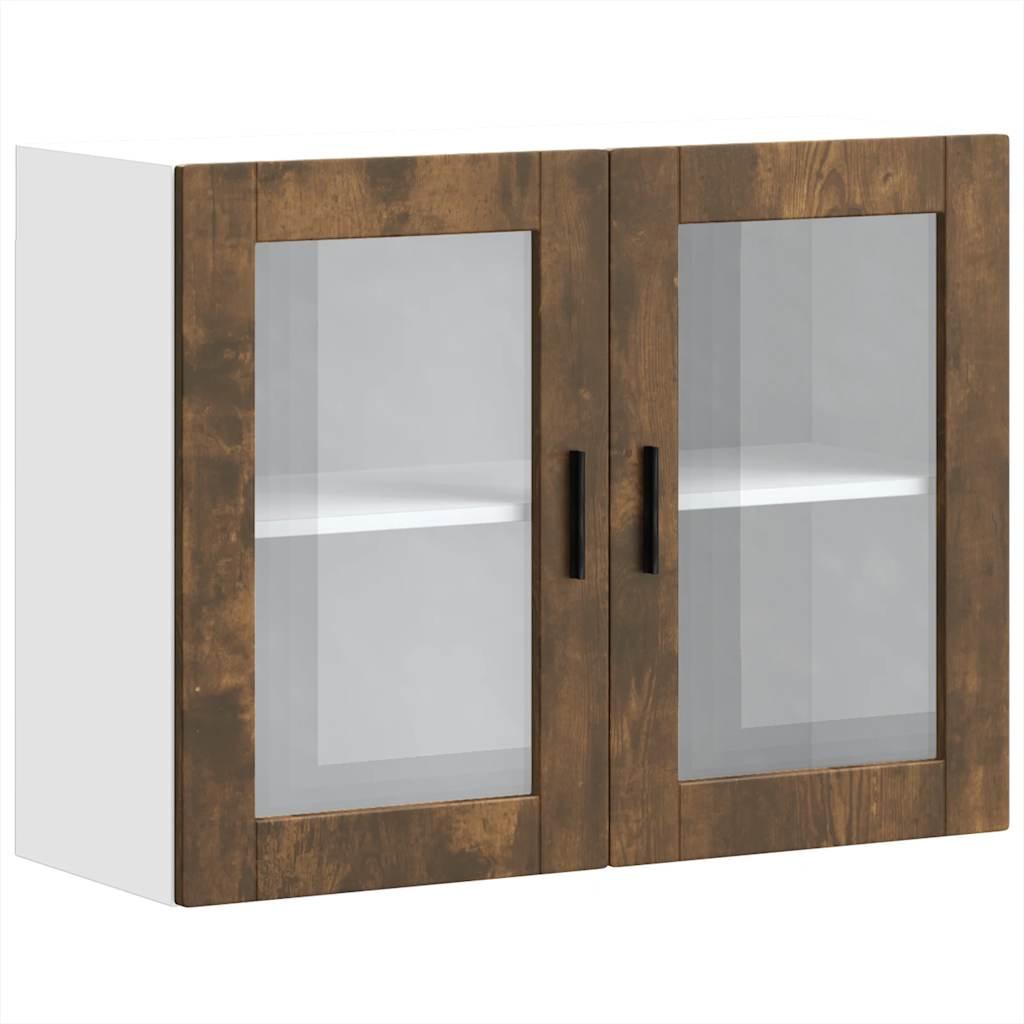 vidaXL Kitchen Wall Cabinet with Glass Door Porto Smoked Oak