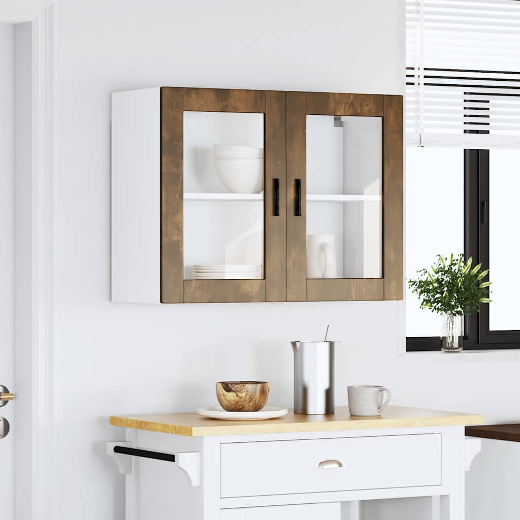 vidaXL Kitchen Wall Cabinet with Glass Door Porto Smoked Oak