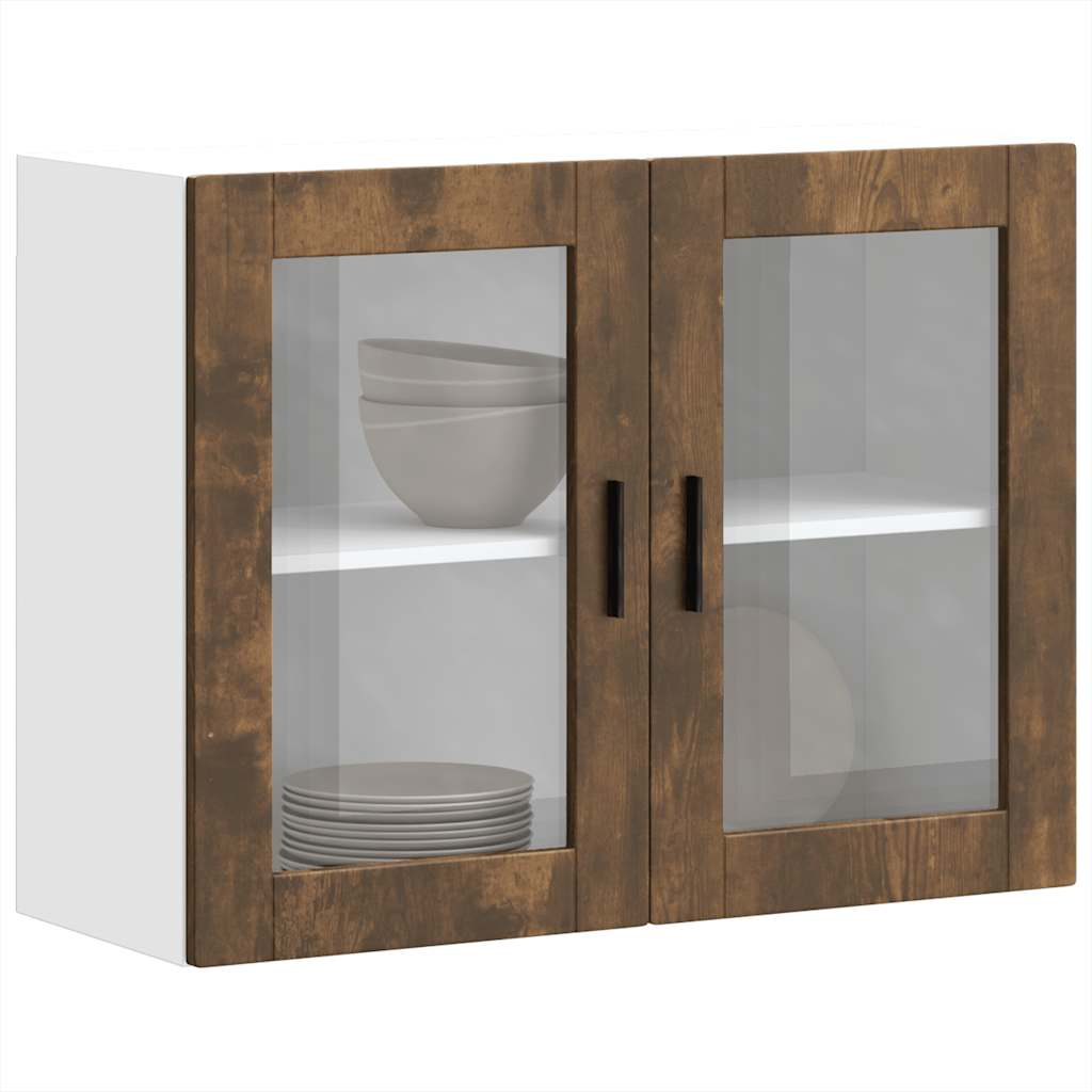 vidaXL Kitchen Wall Cabinet with Glass Door Porto Smoked Oak