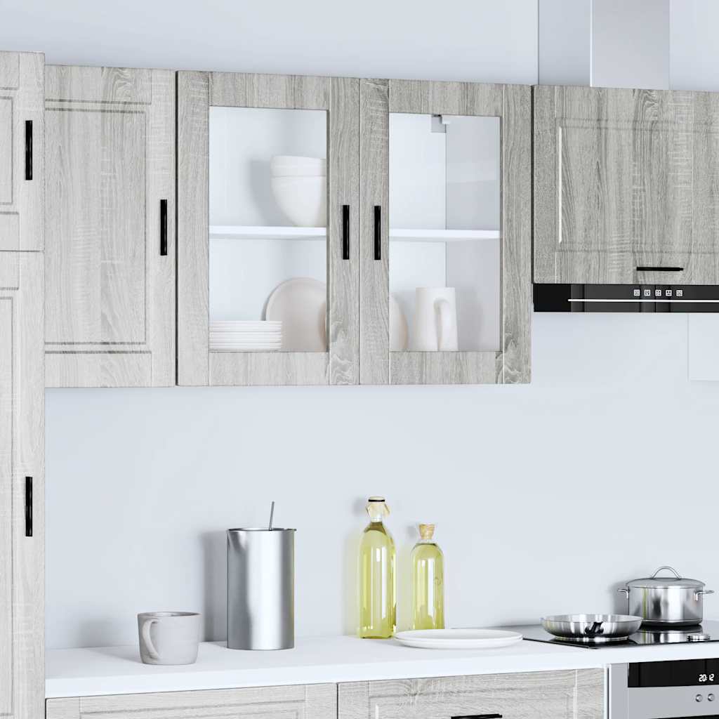 vidaXL Kitchen Wall Cabinet with Glass Door Porto Grey Sonoma