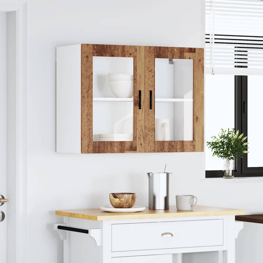 vidaXL Kitchen Wall Cabinet with Glass Door Porto Old Wood