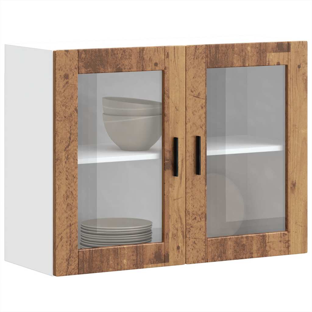 vidaXL Kitchen Wall Cabinet with Glass Door Porto Old Wood