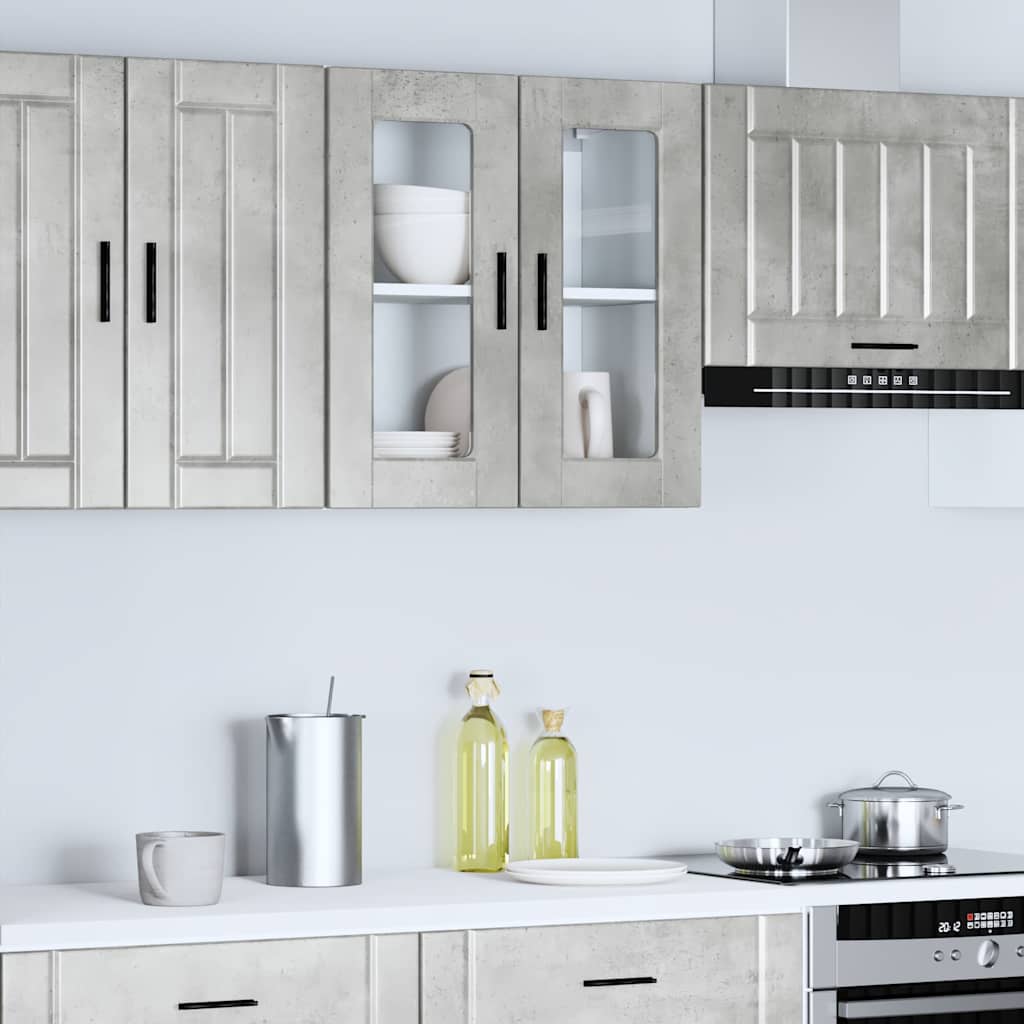Kitchen Wall Cabinet with Glass Door "Porto" Concrete Grey