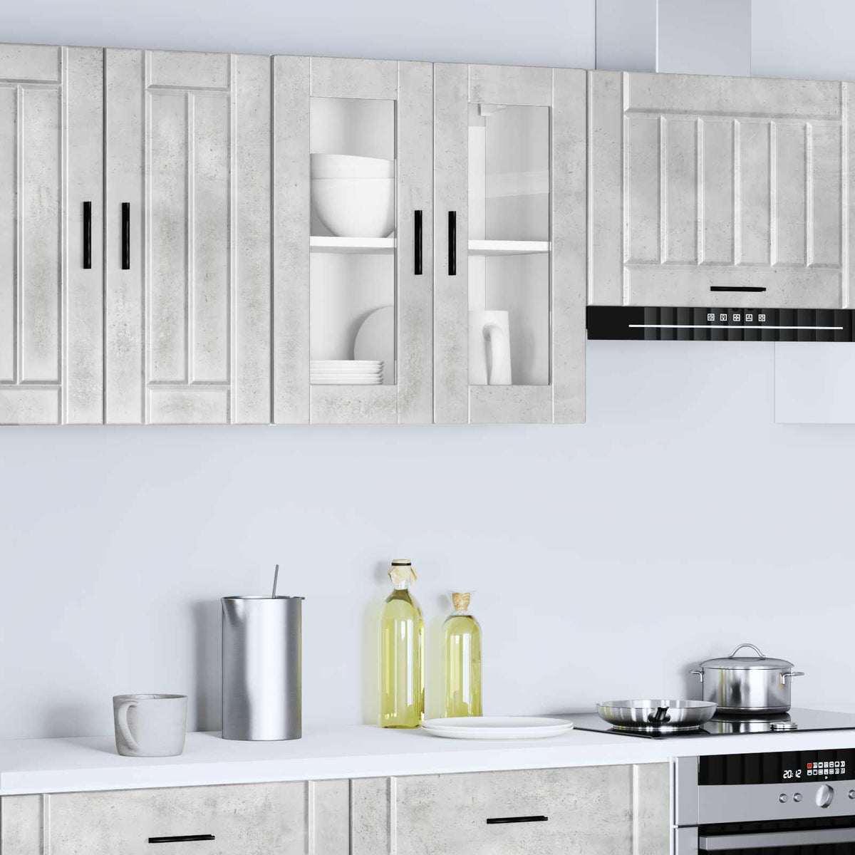Kitchen Wall Cabinet with Glass Door "Porto" Concrete Grey