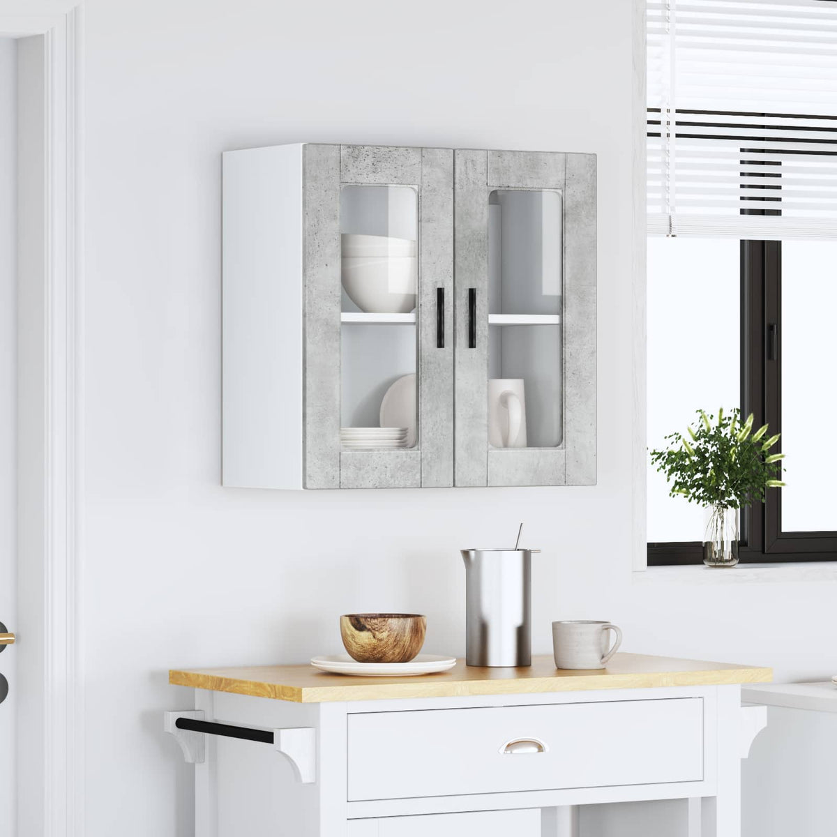 Kitchen Wall Cabinet with Glass Door "Porto" Concrete Grey