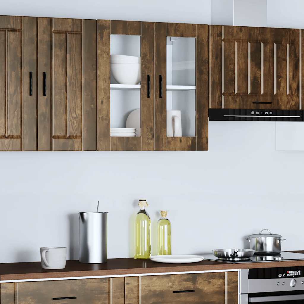 vidaXL Kitchen Wall Cabinet with Glass Door Porto Smoked Oak