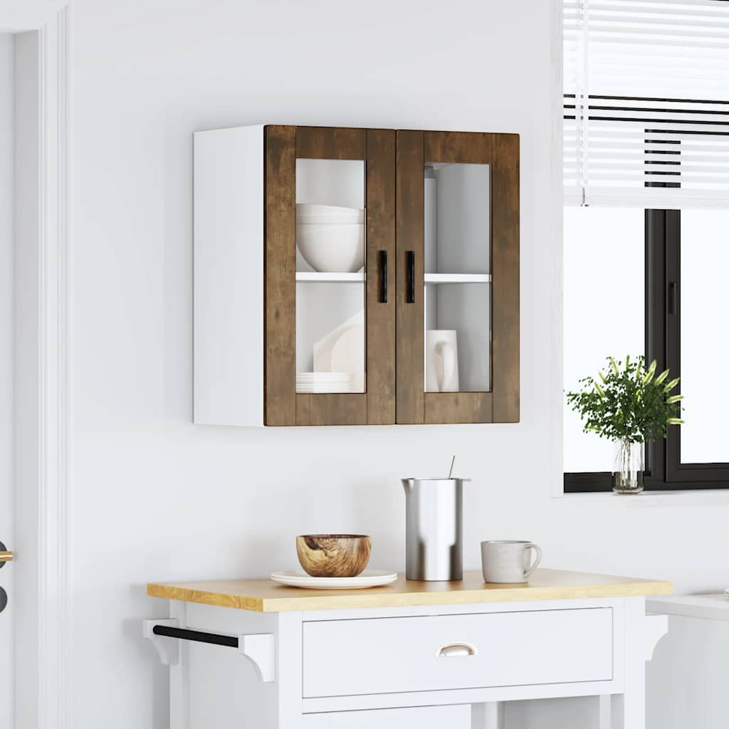 vidaXL Kitchen Wall Cabinet with Glass Door Porto Smoked Oak